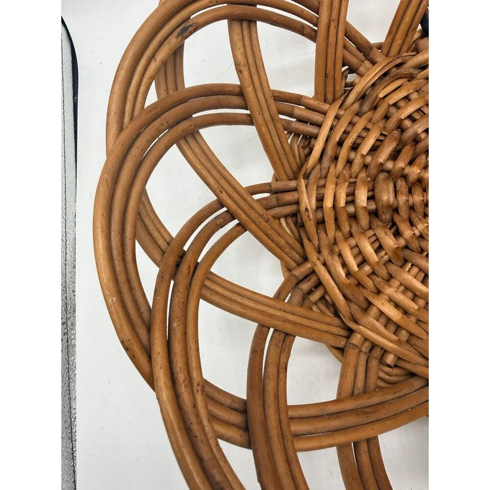 VTG Large 12” Round Basket Rattan Wicker Natural Brown Country Farmhouse